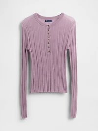 Sheer Rib Henley Sweater
