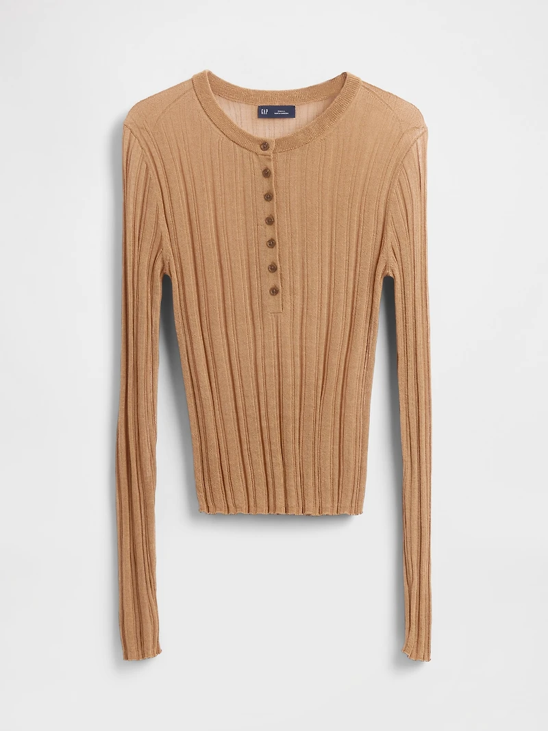 Sheer Rib Henley Sweater