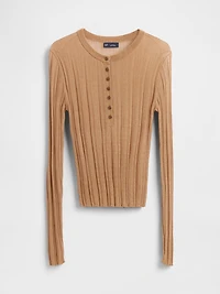 Sheer Rib Henley Sweater