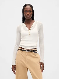 Sheer Rib Henley Sweater