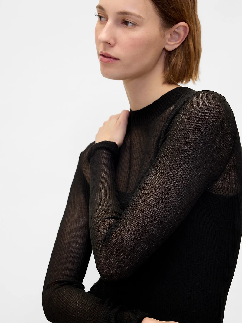 High-Neck Sheer Sweater