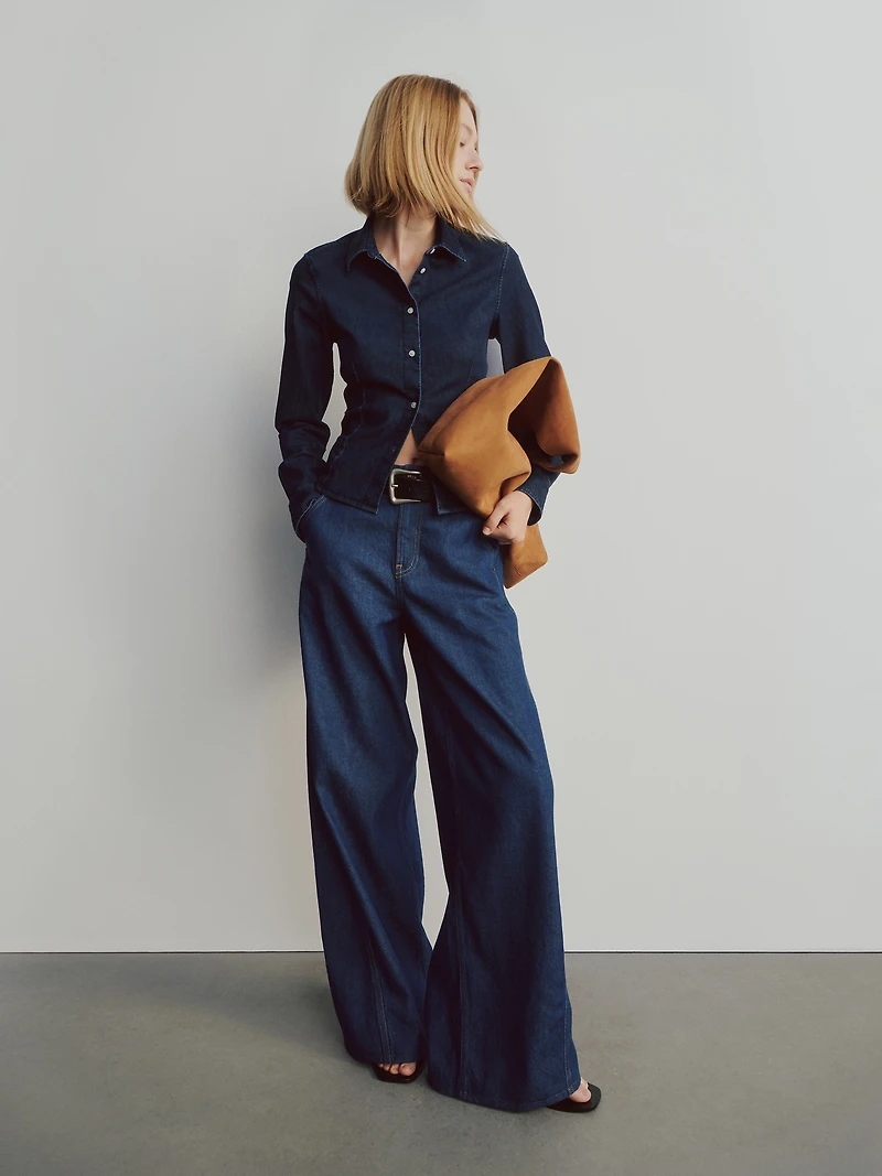 Denim Fitted Crop Shirt