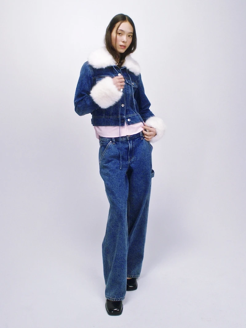 Gap × Sandy Liang Vegan Fur Crop Denim Jacket