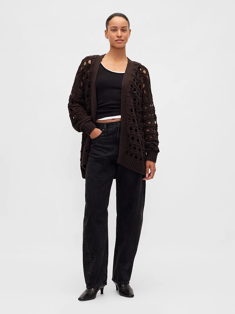 100% Cotton Oversized Cutout Pointelle Cardigan