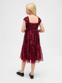 Kids Tulle Cap-Sleeve Midi Dress