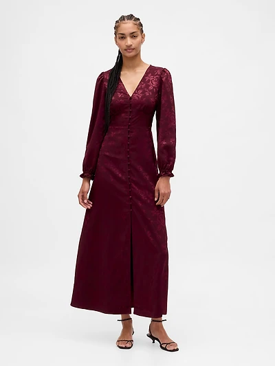 Button-Front V-Neck Maxi Dress