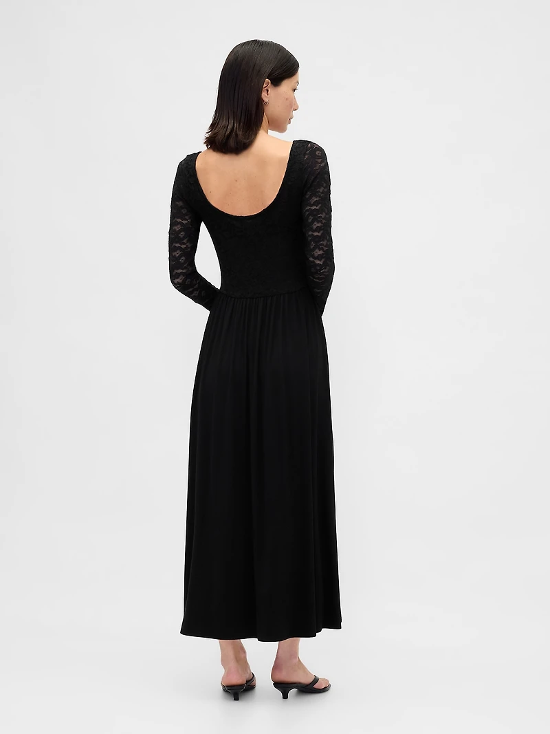 Drop-Waist Mixed Media Maxi Dress