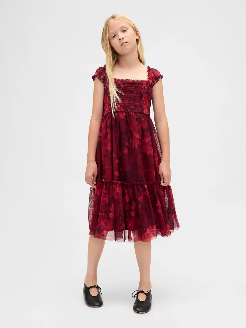 Kids Tulle Cap-Sleeve Midi Dress