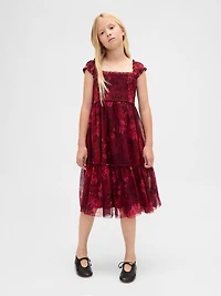 Kids Tulle Cap-Sleeve Midi Dress