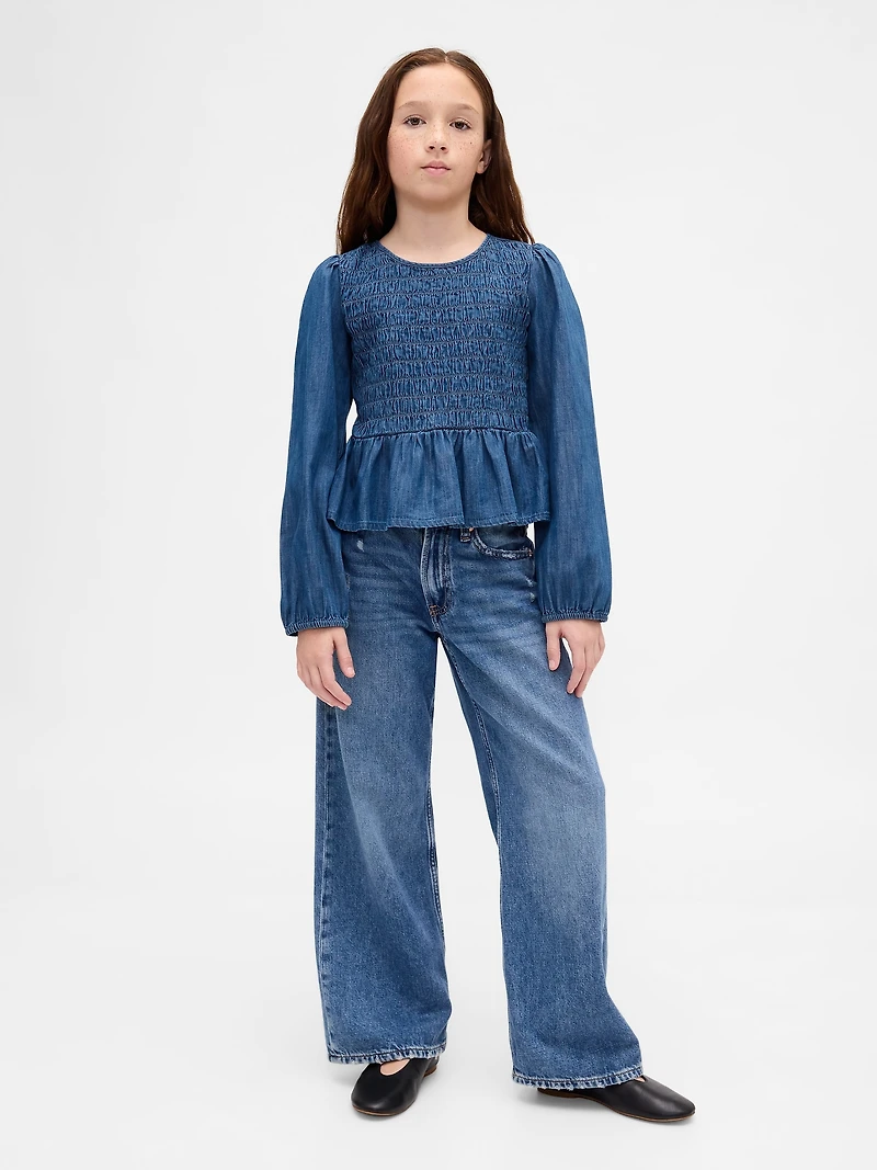 Kids Denim Smocked Peplum Top