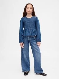 Kids Denim Smocked Peplum Top