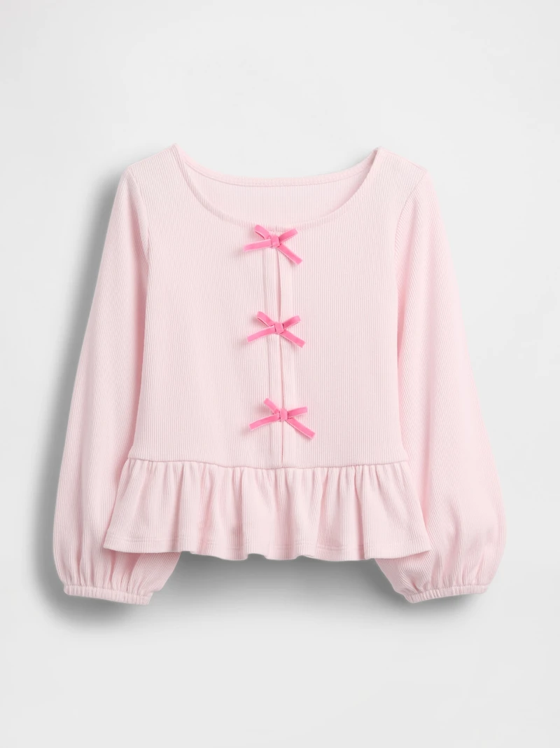 Baby & Toddler Bow-Front Rib Peplum Top
