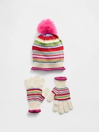 Kids Pom Hat & Gloves Set