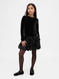 Kids Mixed Media Sequin Bubble Dress