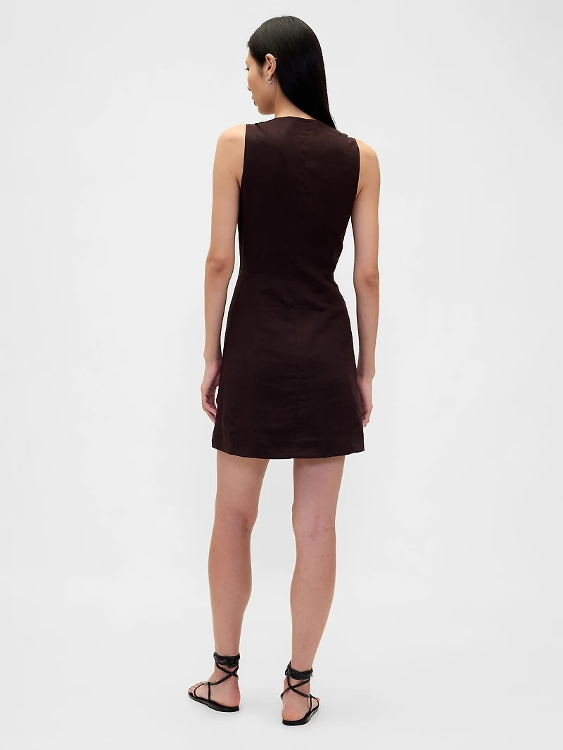 Linen-Blend Asymmetrical Mini Dress