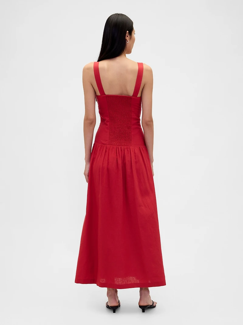 Linen-Blend Drop-Waist Corset Maxi Dress