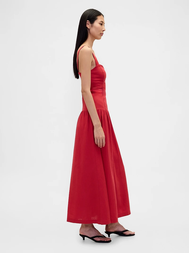Linen-Blend Drop-Waist Corset Maxi Dress
