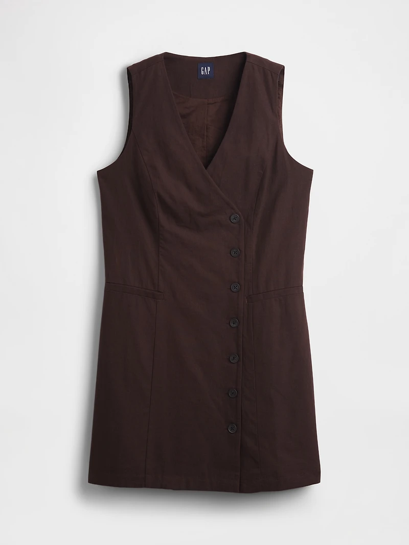 Linen-Blend Asymmetrical Mini Dress
