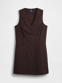 Linen-Blend Asymmetrical Mini Dress