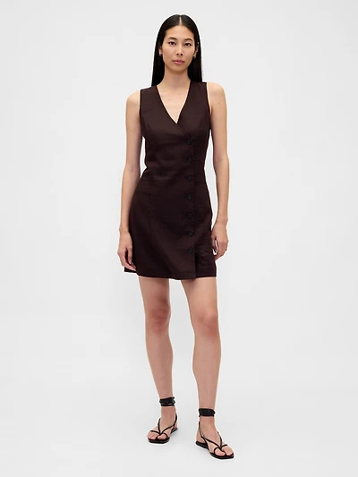 Linen-Blend Asymmetrical Mini Dress
