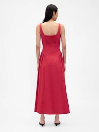 Linen-Blend Shirred Maxi Dress
