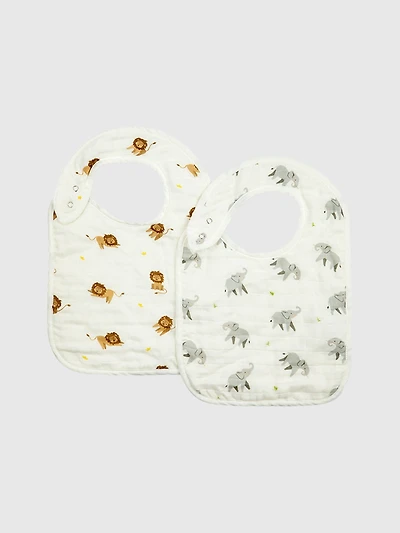 Bamboo Little Elephant and Lion Bib Set