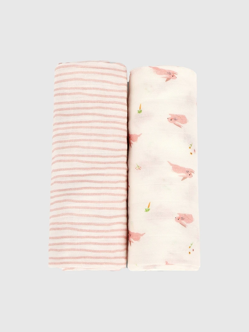 Bamboo Little Bunny and Pink Wave Swaddle Set