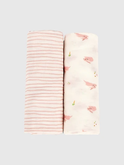 Bamboo Little Bunny and Pink Wave Swaddle Set