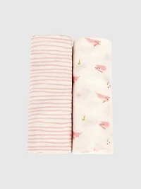 Bamboo Little Bunny and Pink Wave Swaddle Set