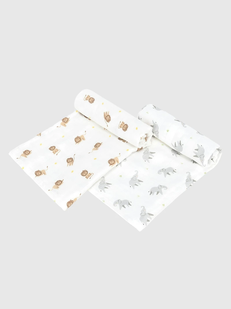 Bamboo Little Lion and Elephant Swaddle Set