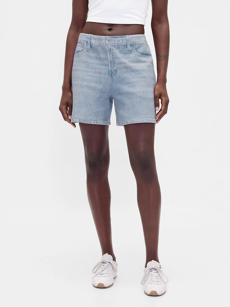 Mid Rise Printed Knit Denim Shorts