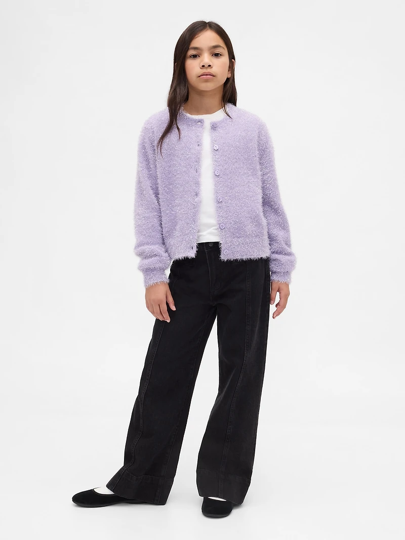 Kids Metallic Eyelash Cardigan Sweater