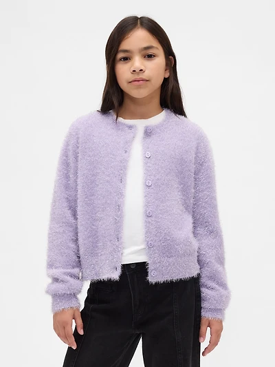 Kids Metallic Eyelash Cardigan Sweater