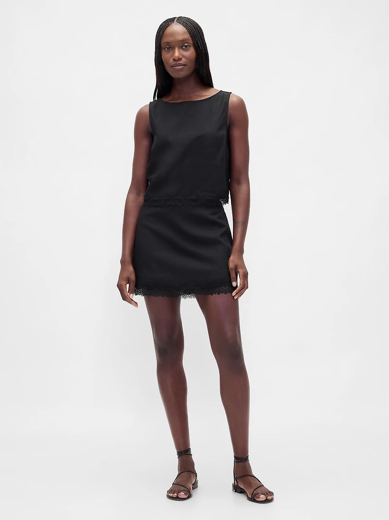 Linen-Blend Lace-Trim Mini Skort