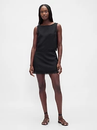 Linen-Blend Lace-Trim Mini Skort