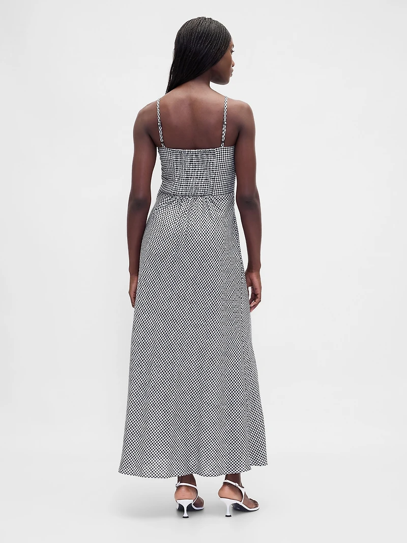 Linen-Blend Lace Inset Maxi Dress