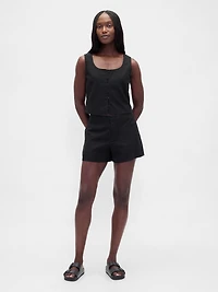 Linen-Blend Hook-Front Crop Shell Top