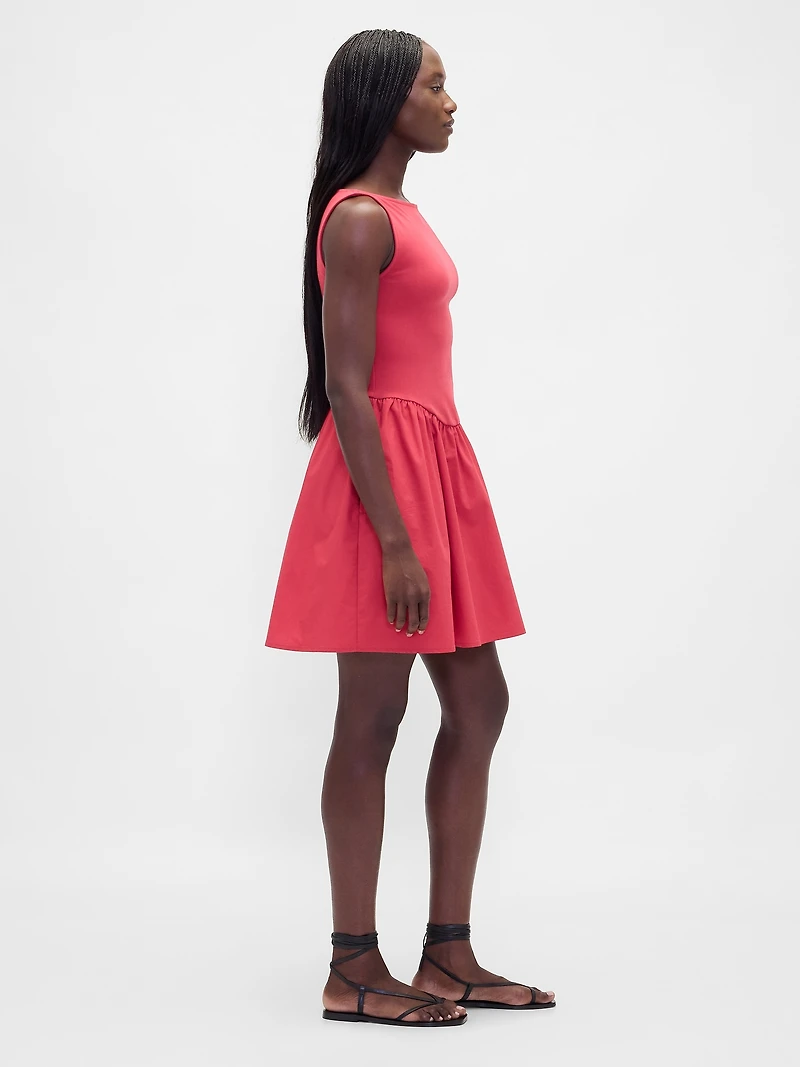 Mixed Media Drop-Waist Mini Dress