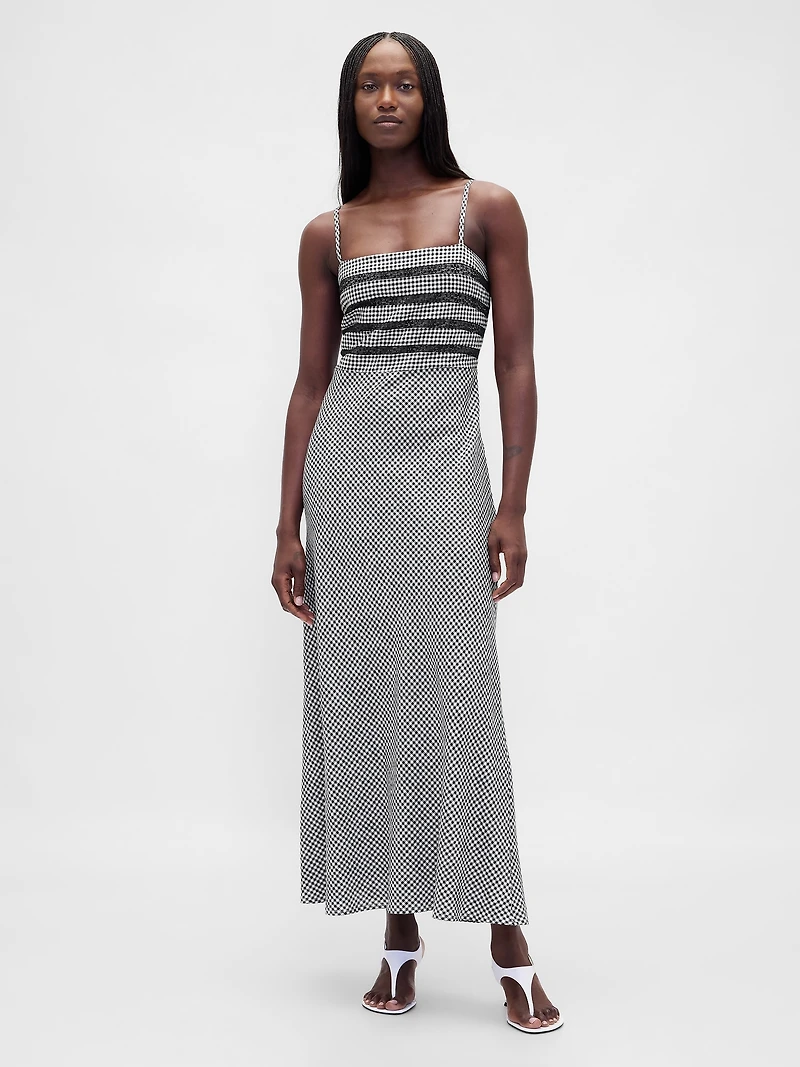 Linen-Blend Lace Inset Maxi Dress