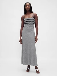 Linen-Blend Lace Inset Maxi Dress