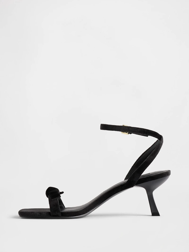 Velvet Bow Open-Toe Strappy Kitten Heels