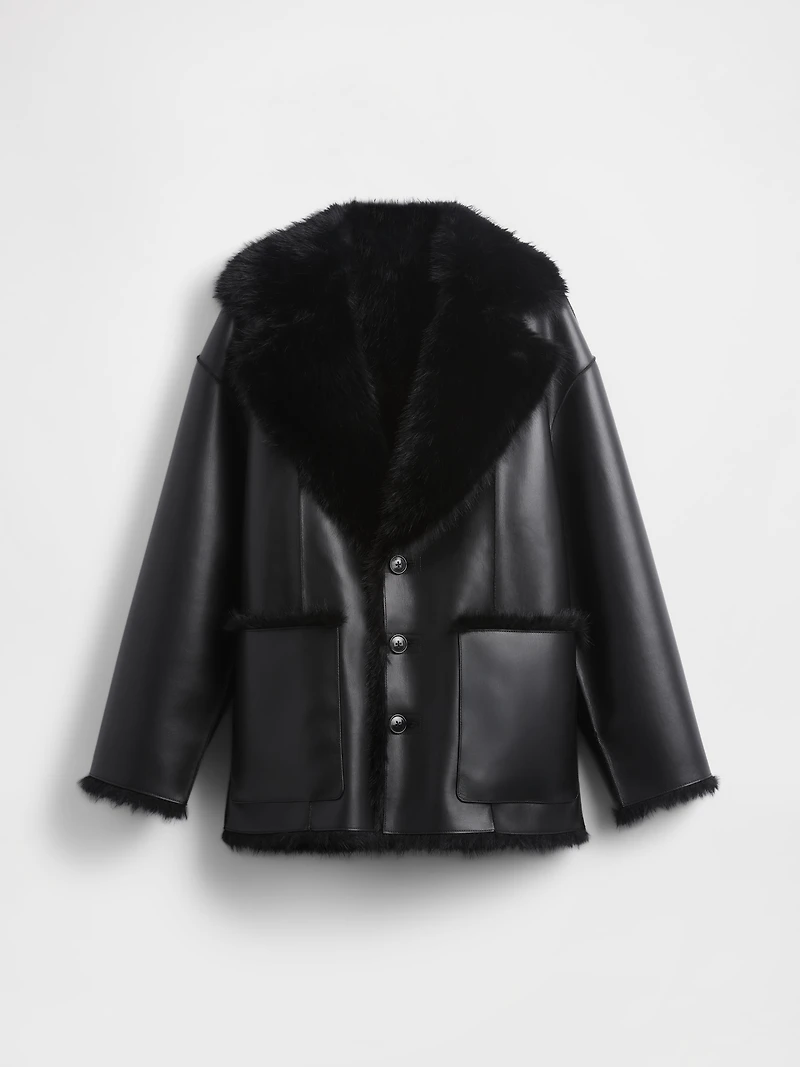 GapStudio Adult Vegan Leather Fur-Lined Coat