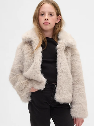 Kids Recycled Faux Fur Crop Coat