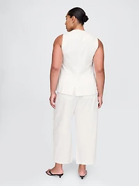 Mid Rise Linen-Blend Easy Barrel Pants