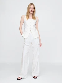Linen-Blend Square-Neck Longline Vest
