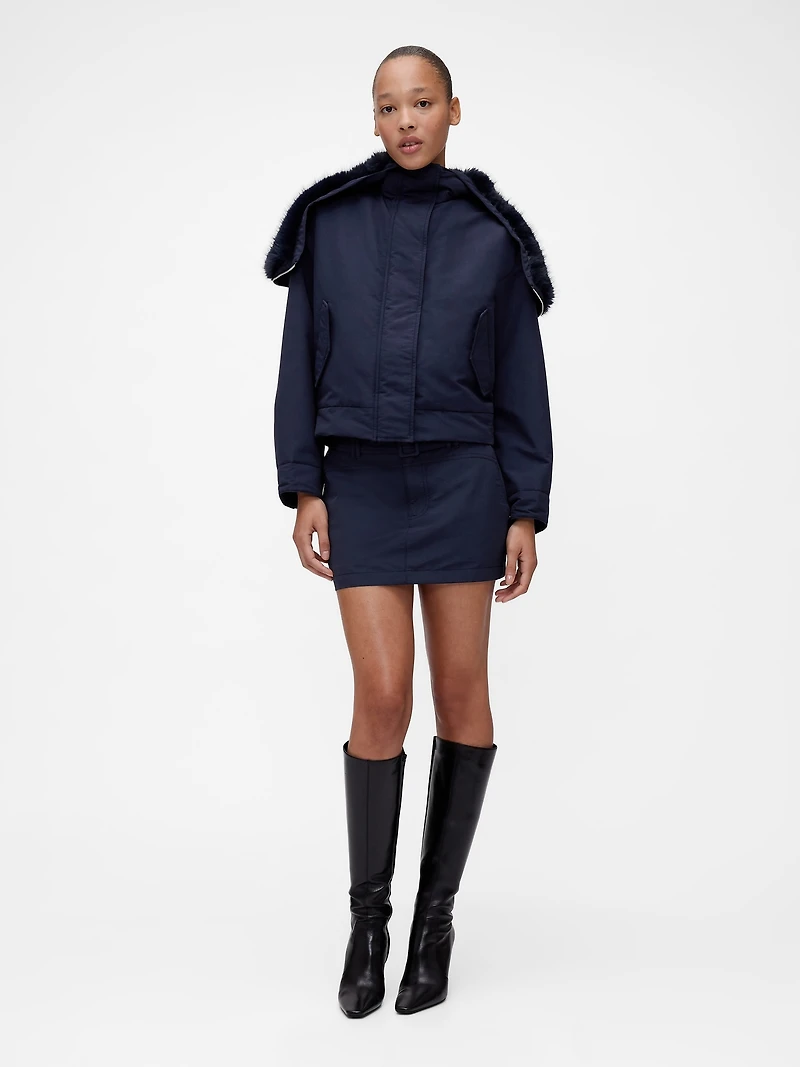 GapStudio Faux Fur-Lined Crop Bomber Jacket