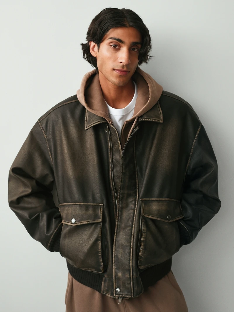 Recycled Vegan Leather Bomber Jacket