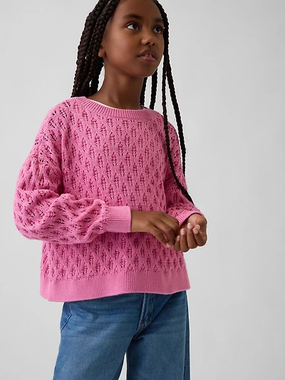 Kids Crochet Oversized Crewneck Sweater