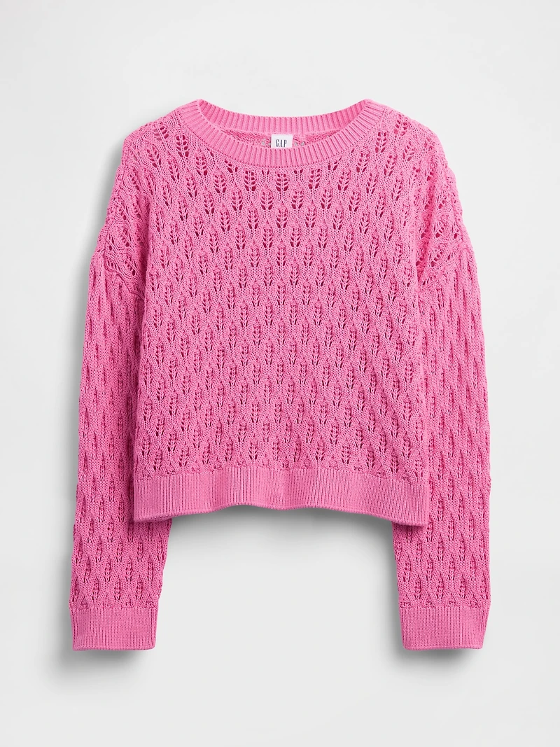 Kids Crochet Oversized Crewneck Sweater