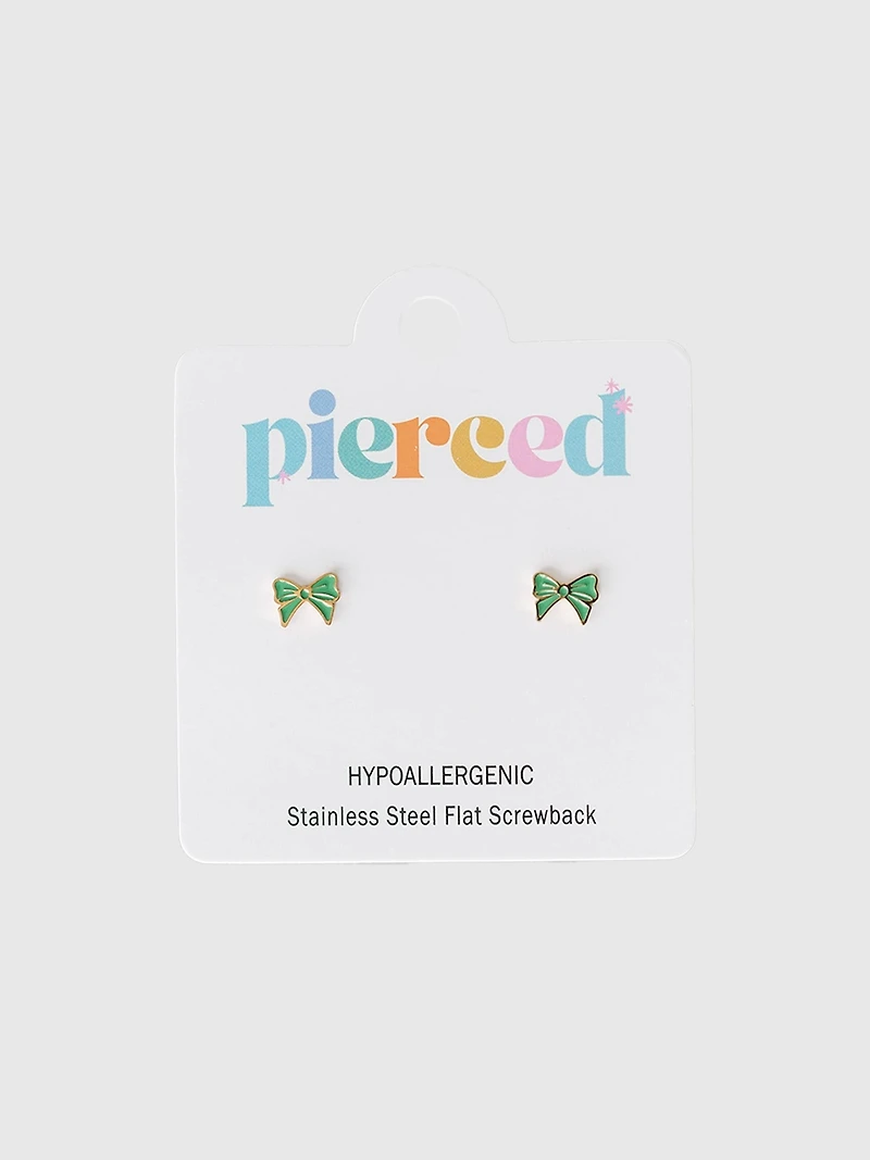 Pierced Co Green Bow Screwback Earrings